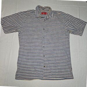 Arturo Calle Mens Blue Striped‎ Short Sleeve Button Up Shirt Medium 100% cotton